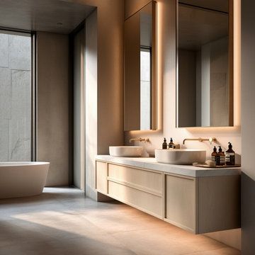 Bleached Oak Floating Bathroom Vanity | Slim Shaker Doors, Custom Sizes