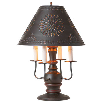 Irvins Country Tinware Cedar Creek Wood Table Lamp in Rustic Black with Smokey