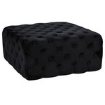 Meridian Furniture - Ariel Velvet Upholstered Ottoman/Bench, Black - Make this Ariel black velvet ottoman/bench part of your relaxation ritual. This welcoming ottoman has a lavish look with its deep button-tufting and lush velvet upholstery. The deep black color lends a rich feel to your room and has a shiny sheen that gives it a sumptuous and welcoming look. This glamorous-looking ottoman is an ideal foot prop at the end of the day and also doubles as an additional seat on family game night.