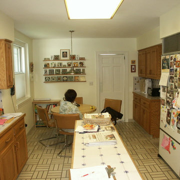 Kitchen rtenovation with flush maple cabinets, with craft display boxes