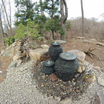 Multiple Bubbling Urn Fountain Feature with Pondless Waterfall