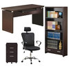 Home Square 4 pc Set with Desk Bookcase Office Chair and Mobile File Cabinet