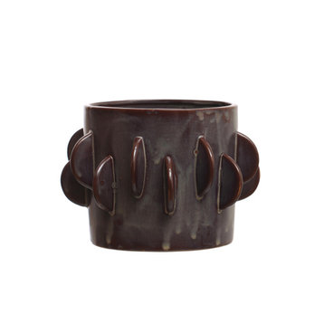 7 Inches Stoneware Planter With Reactive Glaze, Holds 5 Inches Pot, Brown