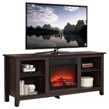 Pemberly Row Modern Wood TV Stand with Fireplace for TVs up to 58" in Espresso