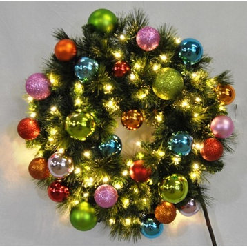 3' Pre-Lit Warm White LED Sequoia Wreath Decorated With The Tropical Ornament