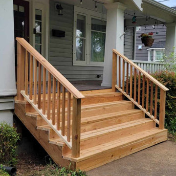 Cedar front steps with cedar railing