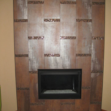 Cozy Basement Fireplace Tile Installation
