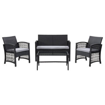 Corliving 4 Piece Flared Wicker Conversation Set with Cushions
