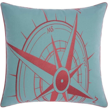 20"x20" Mina Victory Embellished Compass Outdoor Throw Pillow, Aqua/Coral