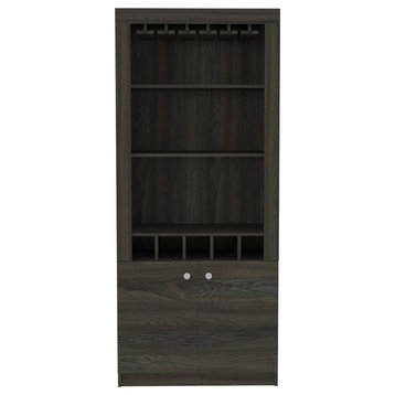 New York Bar Cabinet with Wine Rack, 5 Cubbies, and 3 Shelves, Carbon Espresso