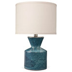 Jamie Young Company - Berkley Table Lamp, Blue Ceramic With Small Drum Shade, White Linen - Truly a work of art, the base of this lamp displays all the artistry of an impressionistic painting. Hand-made of ceramic and finished in a blue reactive glaze that lends a completely spontaneous visual outcome to each. Paired with a linen shade to create a modern feel.