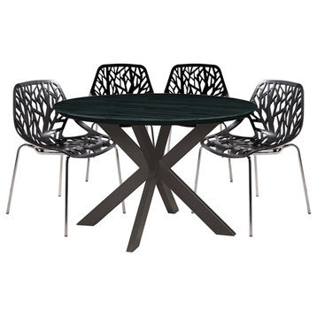 Leisuremod Ravenna 5-Piece Dining Set, Table With Geometric Base, Black