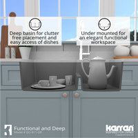 Karran 32" Undermount Large/Small Bowl Quartz Kitchen Sink, Grey