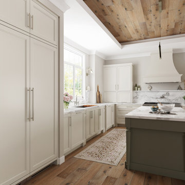 A Modern English Style Kitchen with Dramatic Cabinet Door Styles