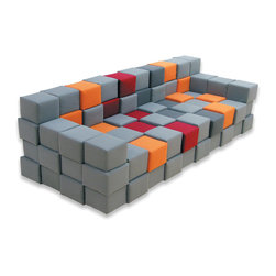 Blocks Sofa (Grays/Orange/Burgundy) - Sofas