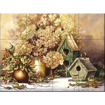 Tile Mural, Antique Birdhouses by Peggy Thatch Sibley