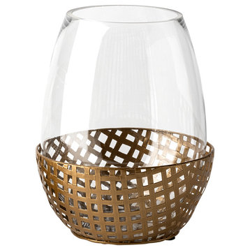 Reena II Large Gold Woven Metal Base Table Candle Holder