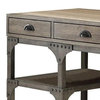 Benzara BM185351 Wood And Metal Desk 3 Drawers & 2 Side Shelves, Oak Brown/Gray