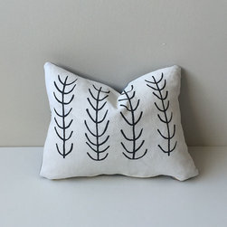 Sprout in Charcoal on White Belgian Linen - Decorative Pillows