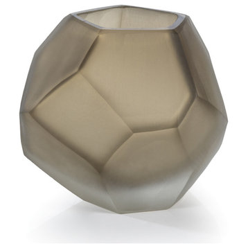 Kubo Faceted Frosted Taupe Vase, Small