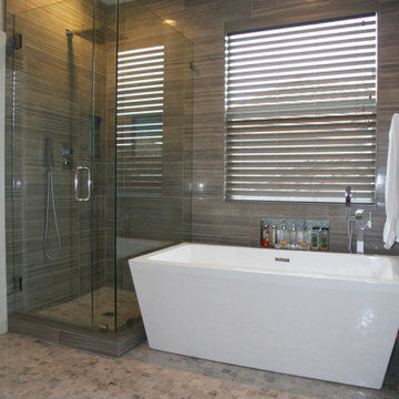 Porcelain Tile Shower 12" x 24" Rectangular Tile with modern straight set Patter