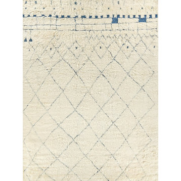 Moroccan Shag Wool Blue/Ivory Area Rug, 9'x12'