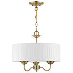 Livex Lighting - Livex Lighting 3 Light Antique Brass Pendant Chandelier - The three-light Edinburgh pendant chandelier combines floral details and casual elements to create an updated look. The hand-crafted off-white fabric hardback pleated drum shade is set off by an inner silky white fabric that combines with chandelier-like antique brass finish sweeping arms which creates a versatile effect. Perfect fit for the living room, dining room, kitchen or bedroom.