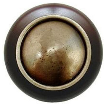 Plain Dome Wood Knob, Antique Brass, Dark Walnut Wood Finish, Antique Brass