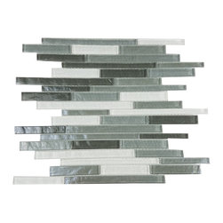 GBM Manufacturing - Geo 15"x12" Textured Glass Thin Linear Mosaic Tile,Gray - Mosaic Tile
