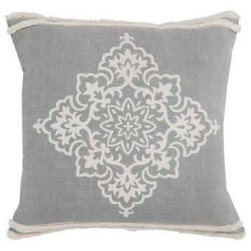Casual Floral Diamond Medallion Throw Pillow with Tufted Border