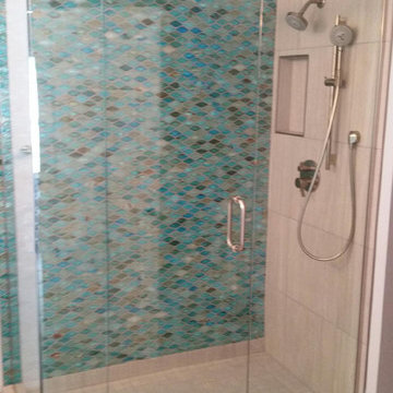 Key West Beach Shower Design with Recycled Glass Tile