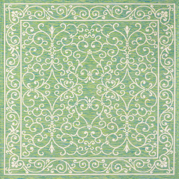 Charleston Filigree Textured Weave Indoor/Outdoor, Green/Ivory, 5' Square