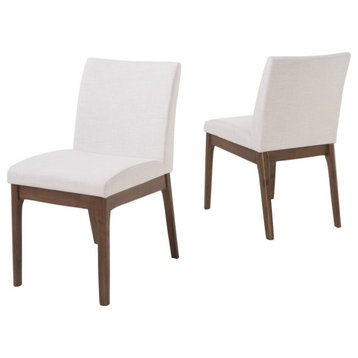 Oceanna Mid Century Modern Dining Chairs, Set of 2, Light Beige/Walnut, Fabric
