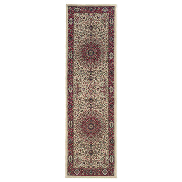 Aiden Traditional Vintage Inspired Ivory/Red Rug, 2'7" x 9'4"