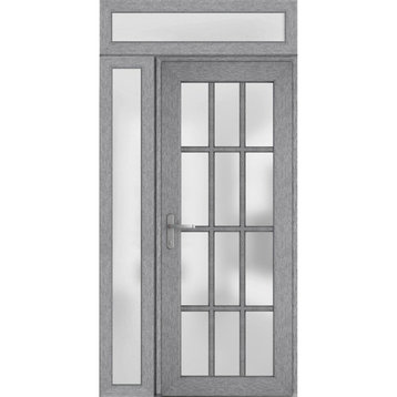 Front Exterior Prehung Door Frosted Glass / Manux 8312 Grey / 50 x 94" Right In