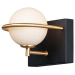 Maxim Lighting - Revolve LED 1-Light Wall Sconce - Satin White glass globes are nested behind rings of Gold which dramatically contrasts against the Black metal background. Soft and natural light is provided by replaceable G9 LED lamps which are included in each fixture.
