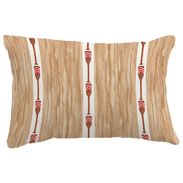 Oar Stripe Trio Stripe Print Throw Pillow With Linen Texture, Ivory, 14"x20"
