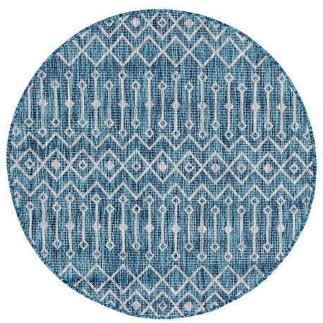 Unique Loom Teal Tribal Trellis Outdoor 4' Round Rug