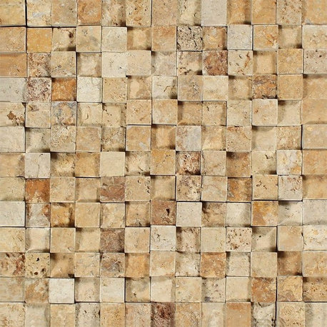 Travertine 3-D Mosaic, 1 X 1 Split-Faced