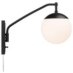 Golden Lighting - Golden Lighting 3699-A1W OP Glenn 13" Tall Wall Sconce - Matte Black - Simple, stylish, and functional, Glenn&#39;s Mid-century Modern style suits transitional and eclectic interiors. Perfect for a cute farmhouse, fashionable, oversized orbs are extended and then dropped from an articulating arm. Features Constructed from durable steel Includes a frosted glass shade (1) 60 watt maximum medium (E26) bulb required Dimmable with compatible dimming bulbs ETL rated for damp locations Covered under a 1 year structural and 6 month finish manufacturer warranty Dimensions Height: 12-7/8" Width: 7-3/4" Extension: 17-5/8" Product Weight: 4.45 lbs Backplate Height: 8" Backplate Width: 4-3/4" Backplate Depth: 3/4" Electrical Specifications Number of Bulbs: 1 Max Watts Per Bulb: 60 watts Bulb Base: Medium (E26) Bulb Included: No
