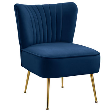 Tess Channel Tufted Velvet Upholstered Accent Chair, Navy