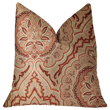 Enchanted Prairie Red and Beige Luxury Throw Pillow, 22"x22"