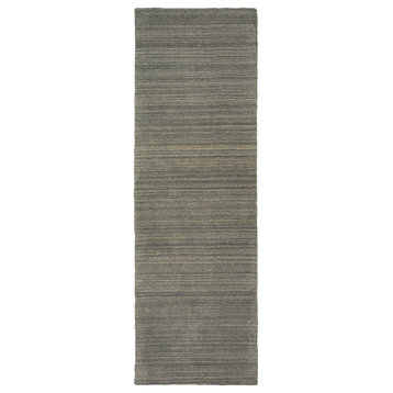 Isadora Hand-tufted Wool Tone-on-Tone Stripes Charcoal/ Grey Area Rug, 2'6"x8'