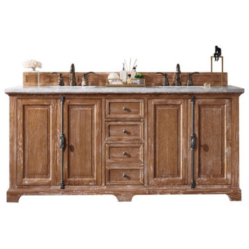 Providence 72" Driftwood Double Vanity With 3 Cm Carrara Marble Top, No Mirror