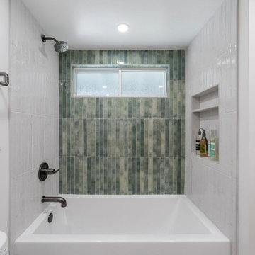 Santa Ana Guest Bathroom Remodel with Aquamarine Accent Tile & Tub-Shower Combo