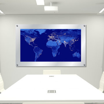 World Map Satellite Wall Decor | Glass Standoff Gallery Wall Print