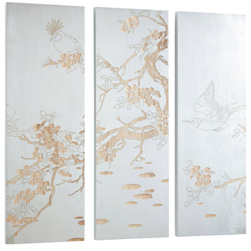 Osaka Wall Accent in Silver Leaf And Natural Wood