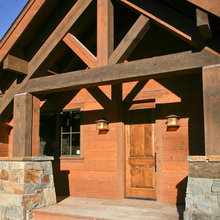 house exterior rock and timber