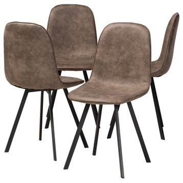 Holliney Gray and Brown Imitation Leather 4-Piece Metal Dining Chair Set Set