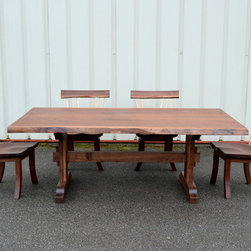 Live Edge Walnut Trestle Table And Spindle Chairs - Dining Sets